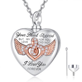 praymos Heart Urn Necklace for Ashes for Women 925 Sterling Silver Angel Wings Cremation Necklace for Ashes Urn Jewelry for Ashes for Women