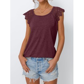 AUTOMET Womens Summer Tops Business Casual Dressy Tank Top 2025 Cap Lace Sleeveless Shirts Tee Cute Basic Trendy Fashion Spring Beach Vacation Outfits WineRed L