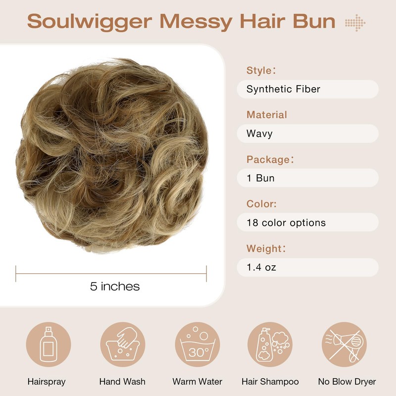 Soulwigger Messy Bun Hair Piece Wavy Curly Scrunchies Fluffy Donut