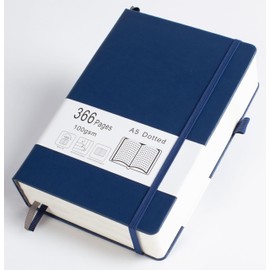 Thick Bullet Dotted Journal with 366 Numbered Pages, A5 Journal for Writing with 100GSM Dot Grid Paper, Hardcover Leather Notebooks for Women Men School Note Taking Office Work Diary, 5.7"x8.3" Navy