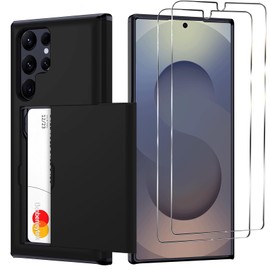 Benbenjaytek for Samsung Galaxy S25 Ultra Wallet Case with Card Holder, 2X Screen Protector Dual Layer Heavy Duty Protective Hidden Card Slot Case for Galaxy S25 Ultra 6.9" 2025 (Black)