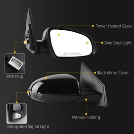 Dasbecan Right Side Mirror Compatible With 18-23 Hyundai Kona 8pins Black
