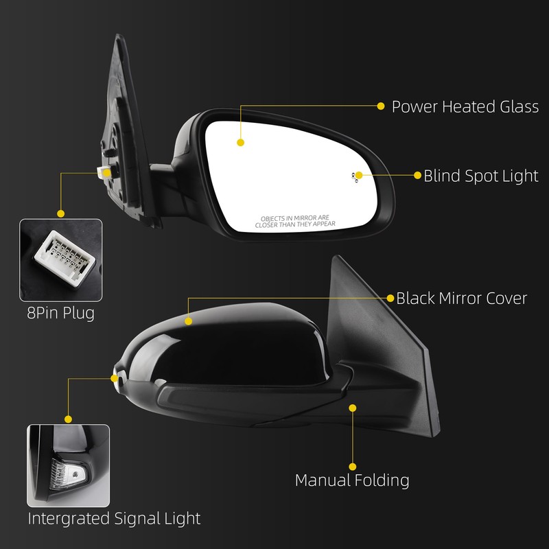Dasbecan Right Side Mirror Compatible With 18-23 Hyundai Kona 8pins