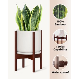 GENTINGBRO Adjustable Plant Stand Indoor, Bamboo Plant Stand Fits 8 9 10 11 12 Inches, Small Corner Planter Holder for Indoor Plants, Single Floor Plant Stands for Living Room Balcony, Reddish Brown