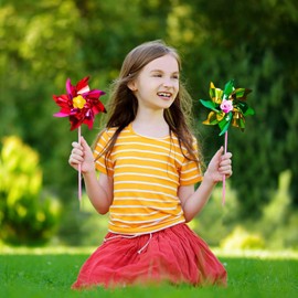 100 Pieces Waterproof foil Rainbow Windmill Party Pinwheels DIY Pinwheel for Kids Toy Garden Party Lawn Decor, Random Color