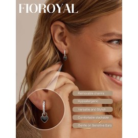 FIOROYAL Earrings Silver 925 Hanging Heart for Women Girls Hypoallergenic Zirconia Hoop Earrings Silver 925 Small Hoop Earrings with Heart Pendant, Silver, Cubic Zirconia