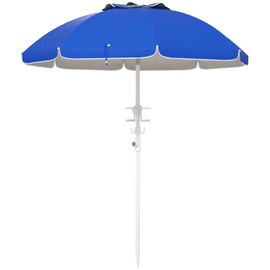 5.7' Portable Beach Umbrella with Tilt, UV 40+ Protection, 2 Cup Holders & Hooks, Blue