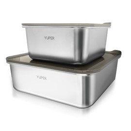 YUPER Stainless Steel Food Containers, Meal Prep Containers, Bacon Cheese Container for Refrigerator, Stainless Steel Containers with Lids Fruit Lunch Storage, 2 Pack (88+162OZ)
