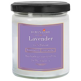 Lavender Essential Oil Candles, Aromatherapy Highly Scented, 16 Oz Glass Jar, All Natural Soy Wax, 70 Hours Burn Time (Lavender)