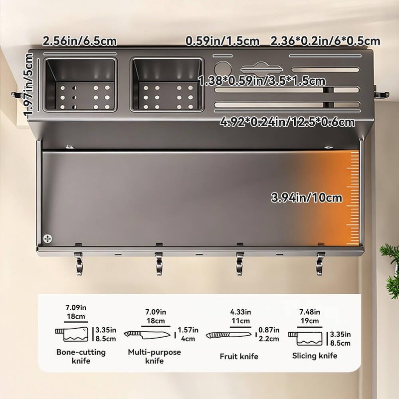 Multifunctional Wall-Mounted Knife Holder Kitchen Utensils Holder Spice Storage Organizer