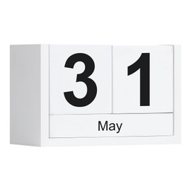 DEERINE Wooden Block Calendar for Desk, Small Size Daily Desktop Perpetual Desk Calendar, Cute Date Display Desk Accessories for Home Office Decor, Teacher, Classroom, Reusable Yearly, White