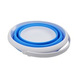 SAMMART Zusammenklappbarer Kunststoffeimer – Faltbare Wanne – Tragbarer Wassereimer zum Angeln – Platzsparender Wassertopf für den Außenbereich (Weiß/Marineblau, 8,5 l rund)