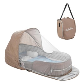 Baby Travel Bassinet Portable Bassinets, Foldable Baby Lounger Carry Backpack, Soft Travel Pod Travel Bed (Khaki)
