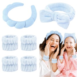 Araluky 6 Pcs Puffy Spa Headband for Washing Face Skincare Headbands and Wristbands Sponge Spa Makeup Headband for Washing Face Puffy Headband Terry Cloth Headband for Shower Mask Makeup Removal