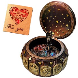 Briskfeel Vintage Music Box with Constellations Rotating Goddess LED Lights Twinkling Resin Carved Mechanism Musical Box with Sankyo 18-Note Wind Up Signs of The Zodiac Gift for Birthday (A1 Vintage)