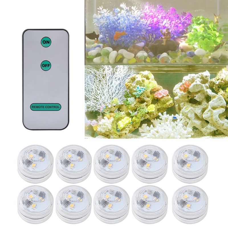10pcs/ Set Round Waterproof LED Candle Light Submersible Remote Control(Warm