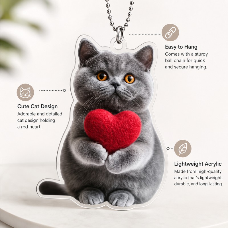 Cute Cat Car Pendant for Rearview Mirror Decor – 2D