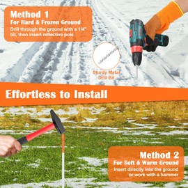 30 Pack Driveway Markers 48 inch, Fiberglass Snow Stakes with Reflective Tape, Plow Stakes Driveway Markers for Snow Plowing with Steel Drill Bit and Protection Gloves