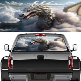 Cool White Dragon Rear Window Decal Wrap Graphic, Abstract Nature Animal Clouds Vinyl Window Film Truck Back Window Decals,Pickup Trucks Back Window Stickers 66 x 22 inch, Style-2