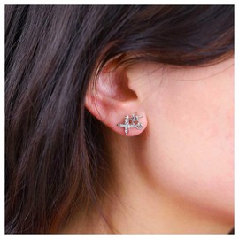 Inilbran Boho Crystal Star Earrings Vintage Celestial Star Stud Earrings Silver North Star Statement Earrings Minimalist Star CZ Earrings Jewelry for Women and Girls