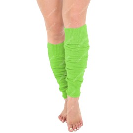 Luxurious Ladies 80's Dance Plain Ribbed Leg Warmers, Neon Leg warmers 15 Colours (Green)