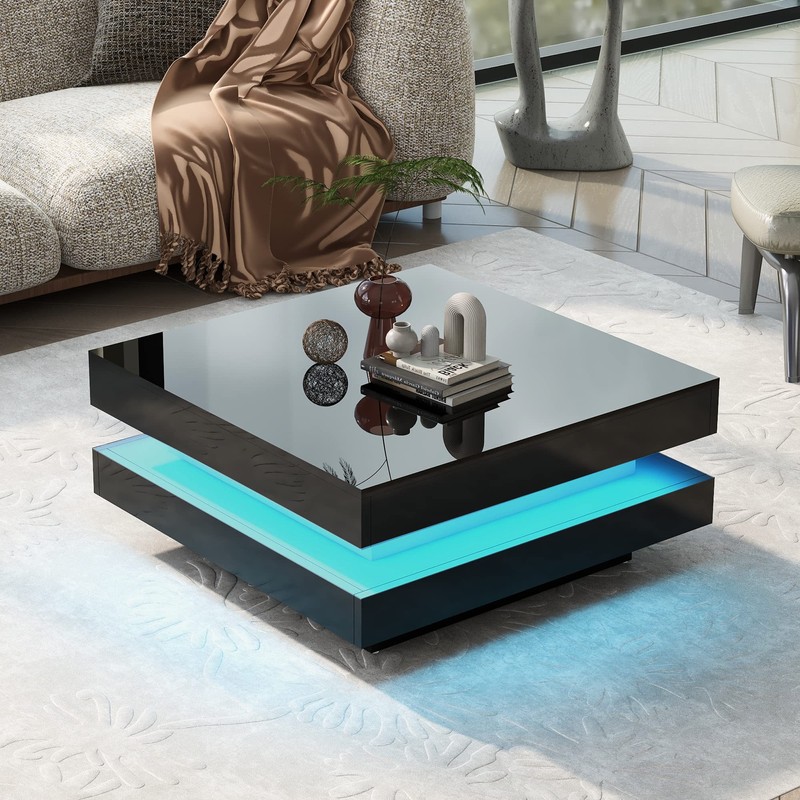 LED Coffee Table Modern High Gloss Cocktail End Table with