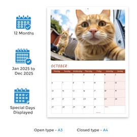 A4 Animal Selfie Wall Calendar 2025 12 Months 2025 Family Calendar UK 2025 Calendar Month to View Papa Prints