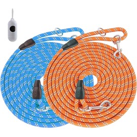 2Pcs Long Rope Leash for Dog Training, BetterJonny 15FT Heavy Duty Dog Leash Tie-Out Cable, Reflective Nylon Dog Traction Rope for Large Medium Small Dogs Playing, Camping, Outside Walking or Backyard