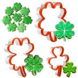 Crethinkaty 3 Pcs Clover Four Leaf Clover Cookie Cutter Set, St. Patrick's Day Stainless Steel Cookie Cutters Coated with Soft PVC for Protection, Easter Cookie Cutters.