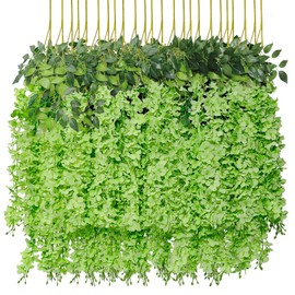 U'Artlines 36 Pack (Total 139 Feet) Artificial Fake Wisteria Vine Rattan Hanging Garland Silk Flowers String Home Party Wedding Decor (36, Green)