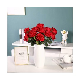 12-Pack Realistic Red Silk Rose Bouquet, Artificial Single Stem Flowers for Wedding, Party, Office, Home Decor