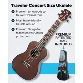 Journey Instruments Solid Mahogany Travel Ukulele – UC310E Traveling Concert-Size Ukulele – Top Concert Ukulele Musical Instruments – Travel Ukulele Case - Piezo Passive Pickup Included