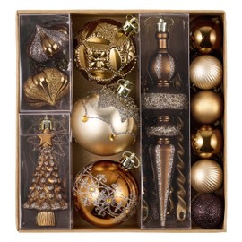 Valery Madelyn - Adornos para árboles de Navidad, bronce de 35 quilates, color café y dorado inastillables, adornos de bola colgante de lujo a granel para decoración de fiestas de Navidad