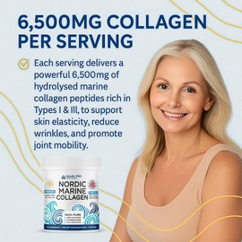 Nordic PhD Peptides Nordic Marine Collagen Powder - 100% Pure Hydrolysed Collagen Peptides - Type I & III - 6,500mg Per Serving - High Absorption - Unflavoured - 240g | 36 Servings