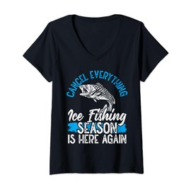 Ice Fishing Sled Ice Fishing Spot Ice Fisherman Lure Fisher V-Neck T-Shirt