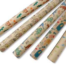BIOZOYG 5 Rolls of Children's Gift Wrapping Paper 2 x 0.7 m Kids - Wrapping Paper Roll Made of Recycled Paper Sustainable Forestry - Dino Gift Wrapping Paper Kraft Paper