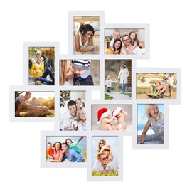 Adeco Decorative Wood Wall Hanging Collage Picture Photo Frame, 12 Openings, 4x6 (White) Halloween Christmas New Year Gift Home Decor