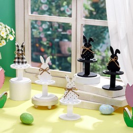 Yeyeplum 5 Pcs Easter Money Holder Wooden Easter Ornaments with 10 Holes Handmade Easter Money Tree Bunny Rabbit Cash Holder Holiday Table Centerpiece Decorations(Black, White,Fresh Style)