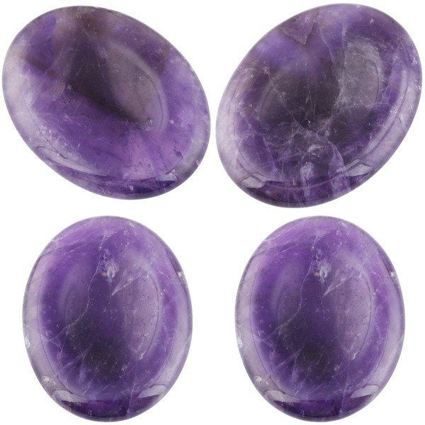 mookaitedecor Amethyst Thumb Worry Stone, Pocket Palm Stones Crystal Healing Reiki Stress Relief Pack of 4, Oval Shape