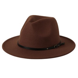 Lanzom Kids Girls Vintage Wide Brim Wool Felt Bowler Cap Bowknot Floppy Fedora Hat (X-Coffee)