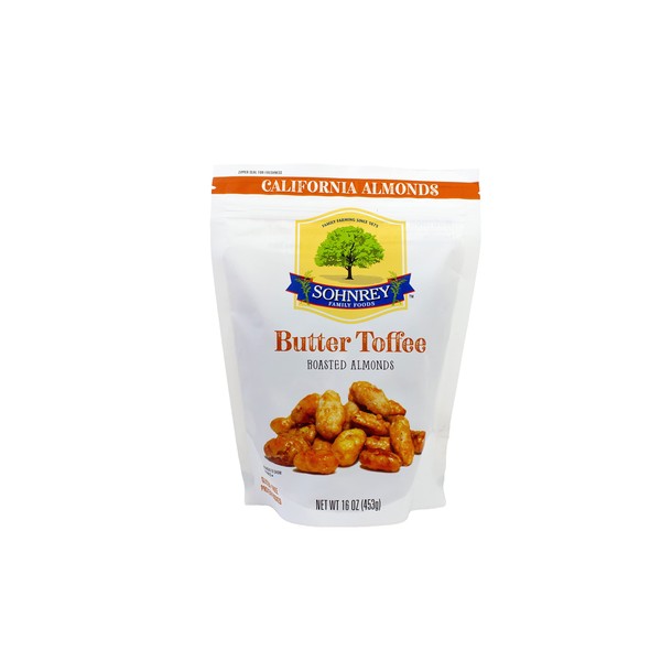 Butter Toffee Almonds Fresh Gourmet Sweet and Salty Crunch Resealable Bag from Sohnrey Family Foods (1 lb)