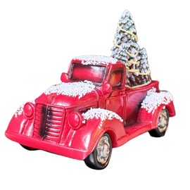 Vintage Red Truck Christmas Decor | Vintage Red Pickup Truck Model with Tree - Christmas Knick Knacks Table Centerpieces, Red Truck Christmas Wreath for Table Shelf