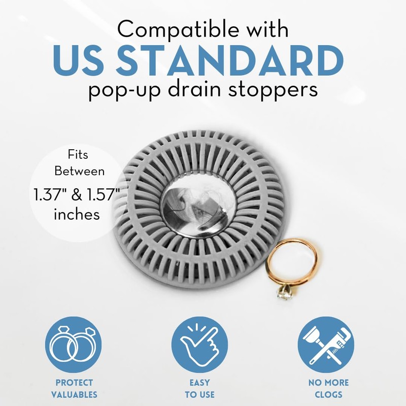 SINKRING The Ultimate Bathroom Sink Drain Protector Hair Catcher/Strainer/Snare (Gray)