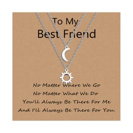 VU100 Pack of 2/3 Sun, Moon and Stars Necklace Friendship Pendant Necklace Gift for Best Friend Men Women Boys Girls (Silver/Gold), Stainless Steel, No Gemstone