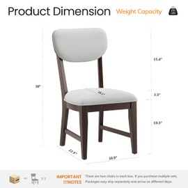 COLAMY Solid Wood Dining Chairs Set of 2, Mid Century Modern Upholstered Kitchen Chairs with 3.3" Thick Cushion, Farmhouse Dining Room Chairs with Level Legs & Wire-Brushed Finish, Brown