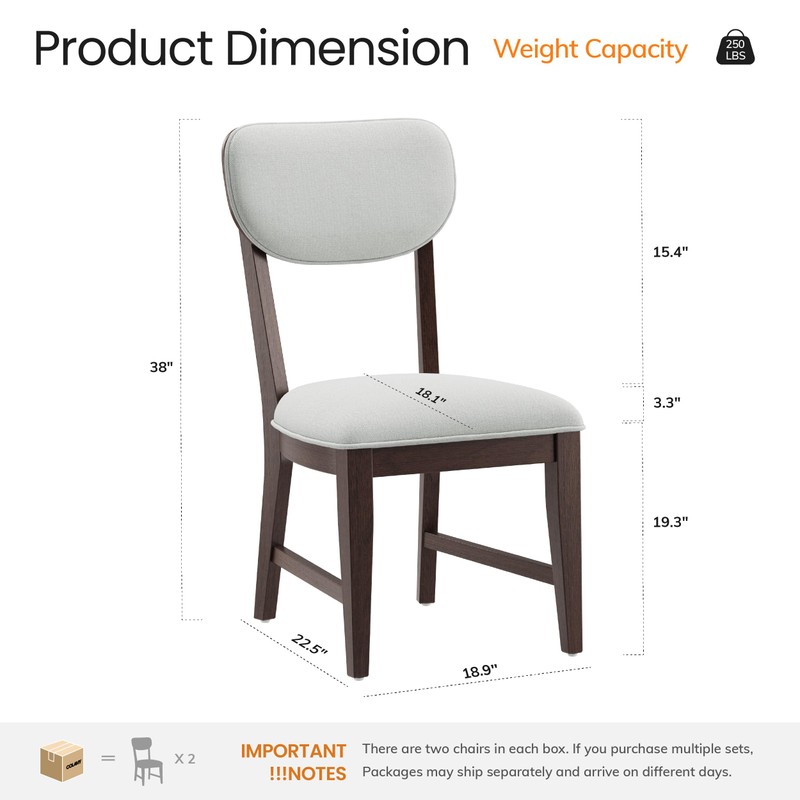 COLAMY Solid Wood Dining Chairs Set of 2, Mid Century