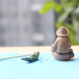 Dwuww Miniature Fisherman Figurines,Fishing Old Man Ornament Chinese Mudman Sitting Garden Statue Ornament Outdoor Statues Garden Sculptures and Statues