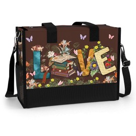 Aesthetic Tote Bag for Women. Waterproof Large Shoulder Bag with Pockets and Zipper for Travel, Grocery and Work. Gift for Book Lovers, Librarians. Love Books.
