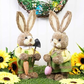 Juvale Standing Bunny Statues, Easter Bunny Figurines for Party and Home Decor (12 in, 2 Pack)
