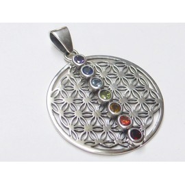 Case Cover Flower of Life Pendant with Chakra Stones Sterling Silver Filigree